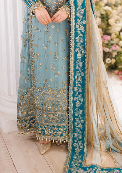 Pastel Ice Blue: Embroidered Chiffon Suit | Ready To Wear