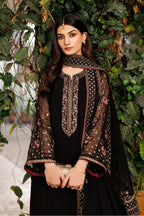 Midnight Black & Deep Plum: Embroidered Chiffon Suit