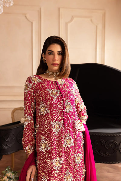 Hot Pink & Shimmering Silver: Embroidered Chiffon Suit | Ready To Wear