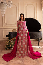 Hot Pink & Shimmering Silver: Embroidered Chiffon Suit | Ready To Wear