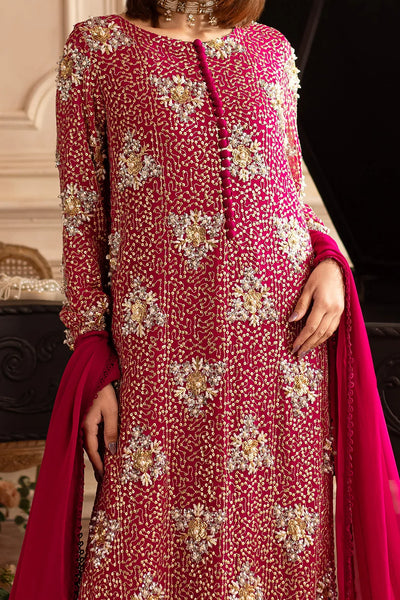 Hot Pink & Shimmering Silver: Embroidered Chiffon Suit | Ready To Wear