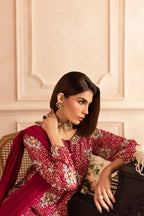 Hot Pink & Shimmering Silver: Embroidered Chiffon Suit | Ready To Wear