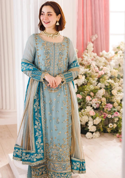 Pastel Ice Blue: Embroidered Chiffon Suit | Ready To Wear