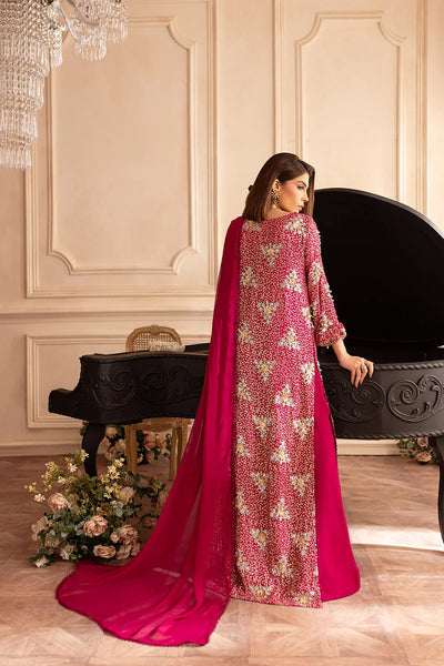 Hot Pink & Shimmering Silver: Embroidered Chiffon Suit | Ready To Wear