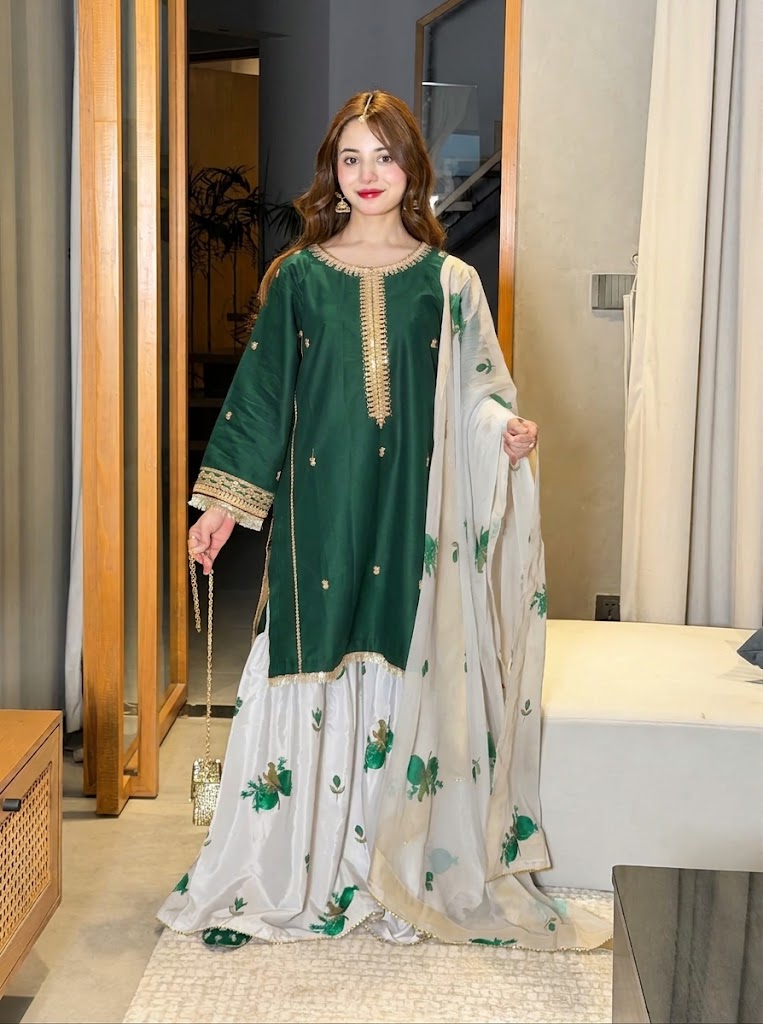 03-Piece Embroidered Shamoz Silk Suit