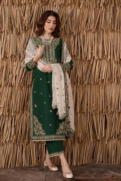 03-Piece Chiffon Suit With Embroidery