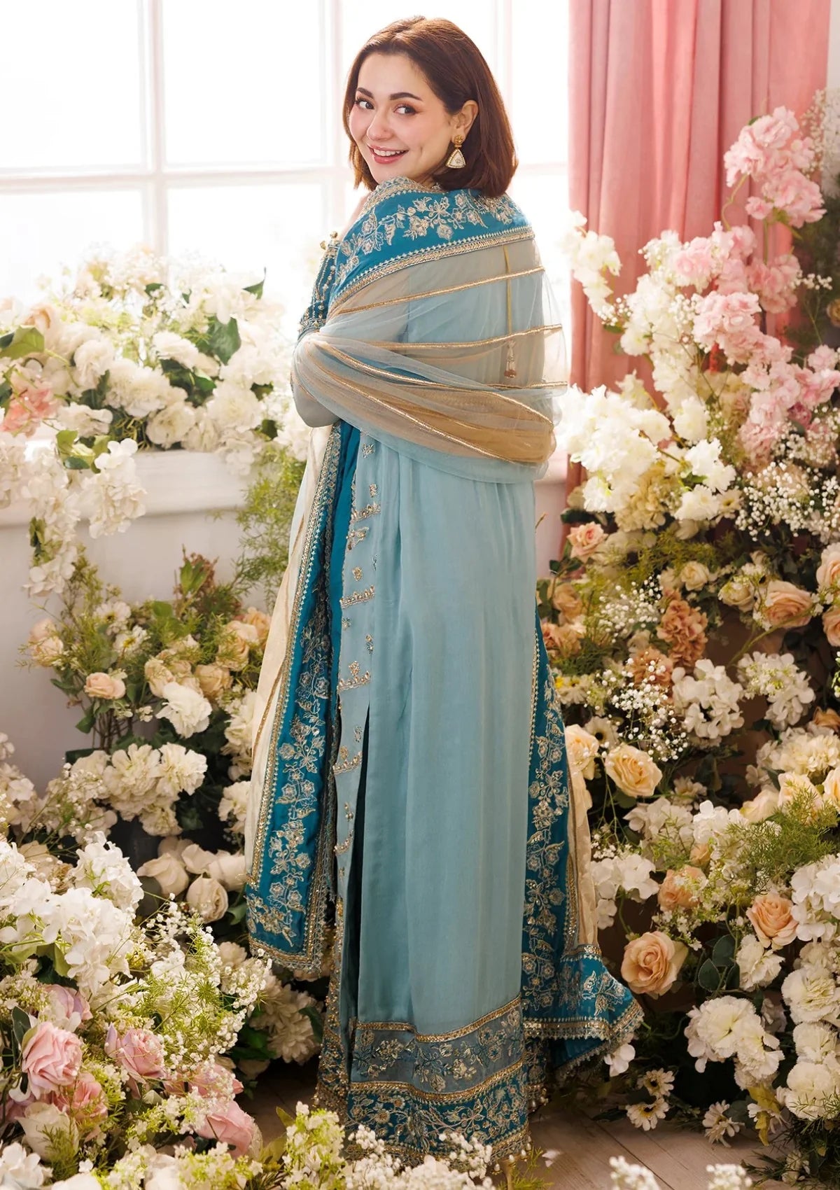 Pastel Ice Blue: Embroidered Chiffon Suit | Ready To Wear