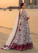 Off-White & Ruby Red: Embroidered Lawn Suit (Maxi Style) - Ready To Wear