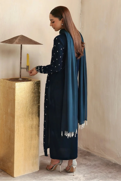 Midnight Blue Luxury Velvet 3-Piece Ready-to-Wear Suit