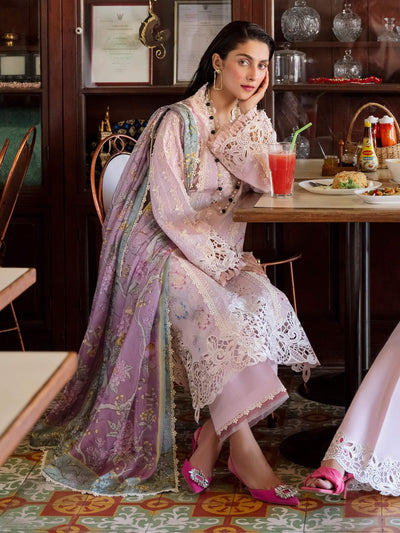 Pastel Lilac & Soft Ivory: Embroidered Cotton Suit