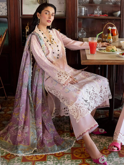 Pastel Lilac & Soft Ivory: Embroidered Cotton Suit