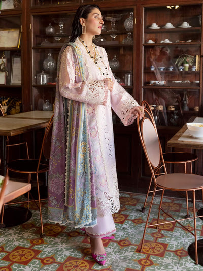 Pastel Lilac & Soft Ivory: Embroidered Cotton Suit