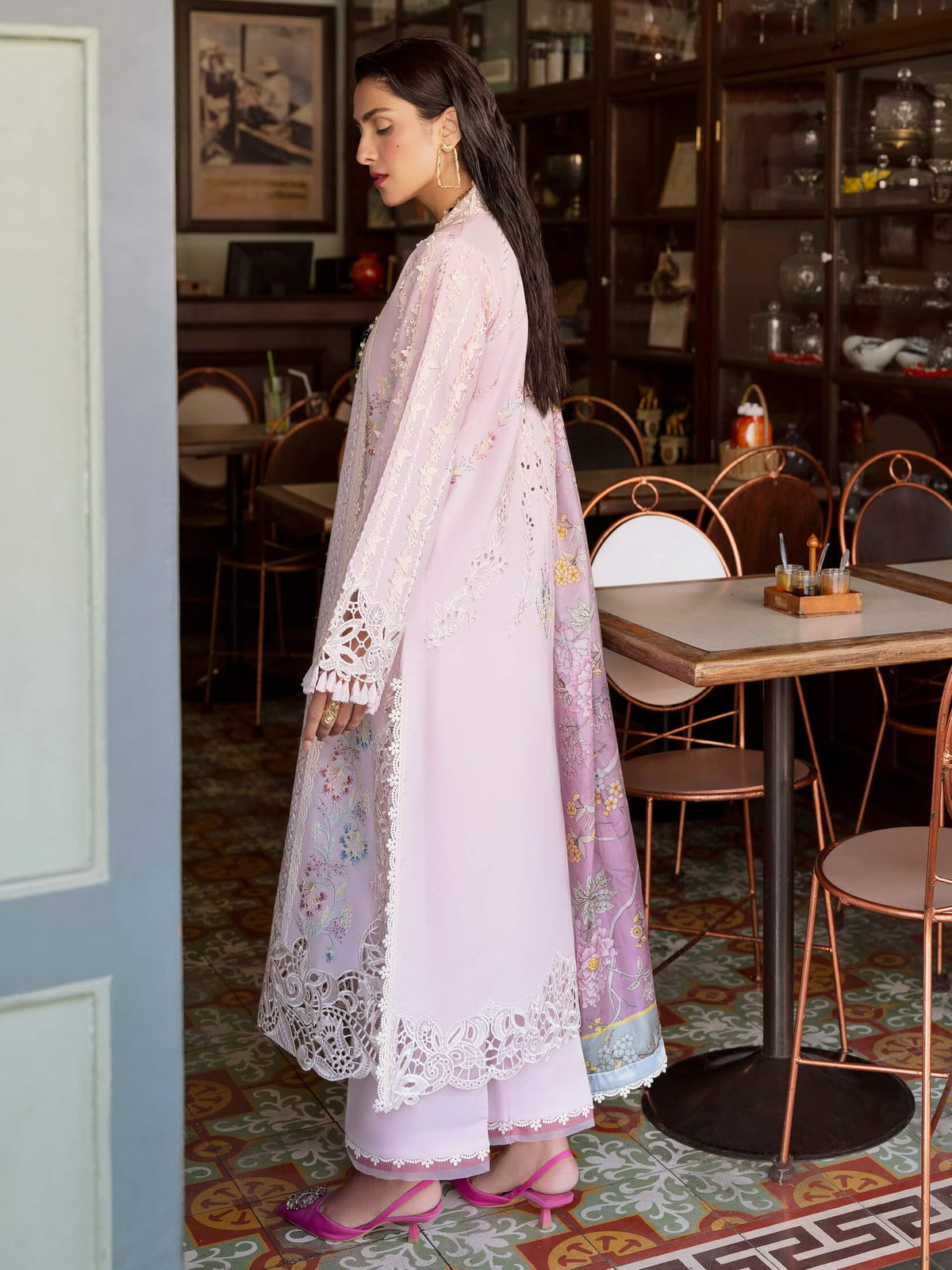 Pastel Lilac & Soft Ivory: Embroidered Cotton Suit
