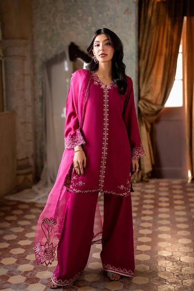 Rich Fuchsia Berry & Silver: Embroidered Chiffon Suit