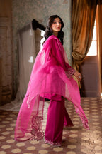 Rich Fuchsia Berry & Silver: Embroidered Chiffon Suit
