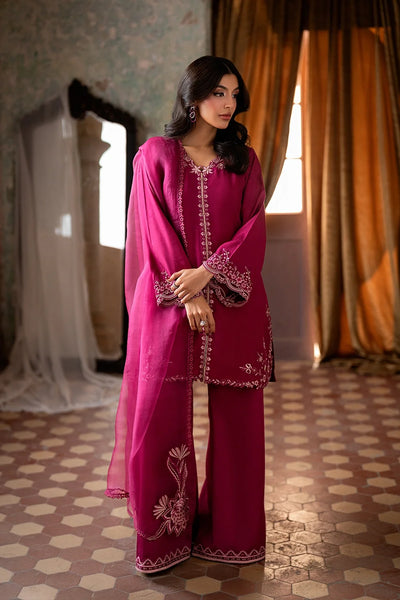 Rich Fuchsia Berry & Silver: Embroidered Chiffon Suit
