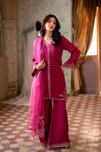 Rich Fuchsia Berry & Silver: Embroidered Chiffon Suit