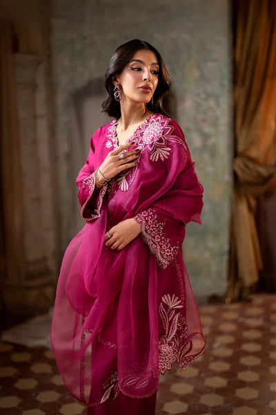 Rich Fuchsia Berry & Silver: Embroidered Chiffon Suit