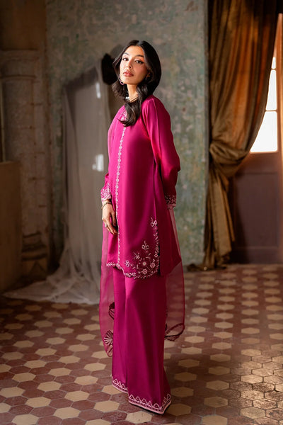 Rich Fuchsia Berry & Silver: Embroidered Chiffon Suit