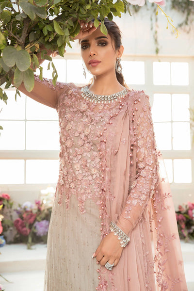 Dusty Rose Pink & Ash Taupe: Embroidered Chiffon Suit | Ready To Wear