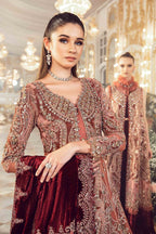 Rust Orange & Burgundy Net Embroidered Bridal Maxi | Ready To Wear