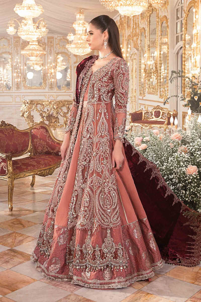 Rust Orange & Burgundy Net Embroidered Bridal Maxi | Ready To Wear