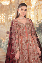 Rust Orange & Burgundy Net Embroidered Bridal Maxi | Ready To Wear