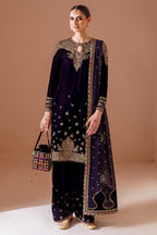 3 Piece Stitched Velvet Suit - Ready To Wear