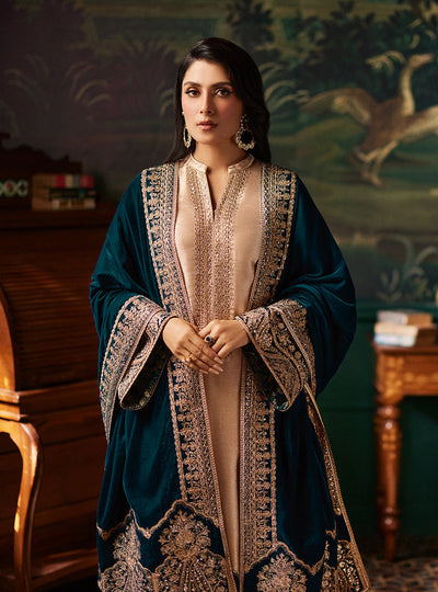 Champagne Gold & Peacock Teal: Maysoor Silk Suit