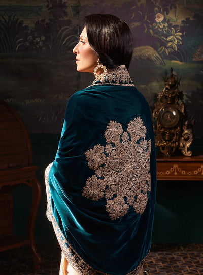 Champagne Gold & Peacock Teal: Maysoor Silk Suit
