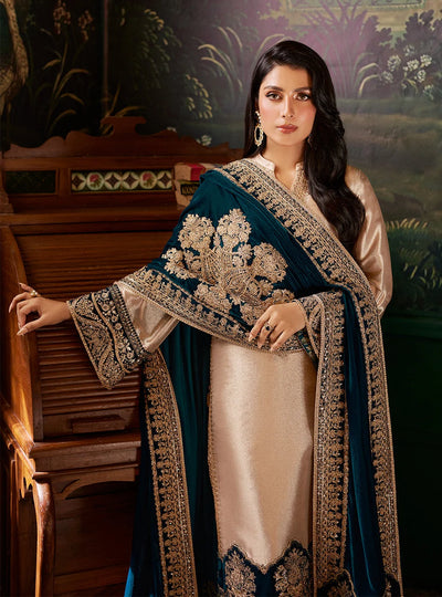 Champagne Gold & Peacock Teal: Maysoor Silk Suit