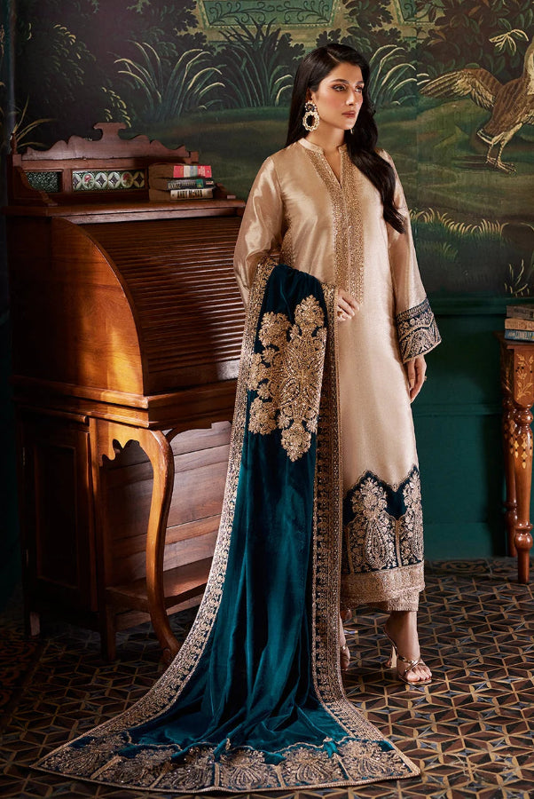 Champagne Gold & Peacock Teal: Maysoor Silk Suit