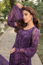 Deep Amethyst Violet: Embroidered Chiffon Suit