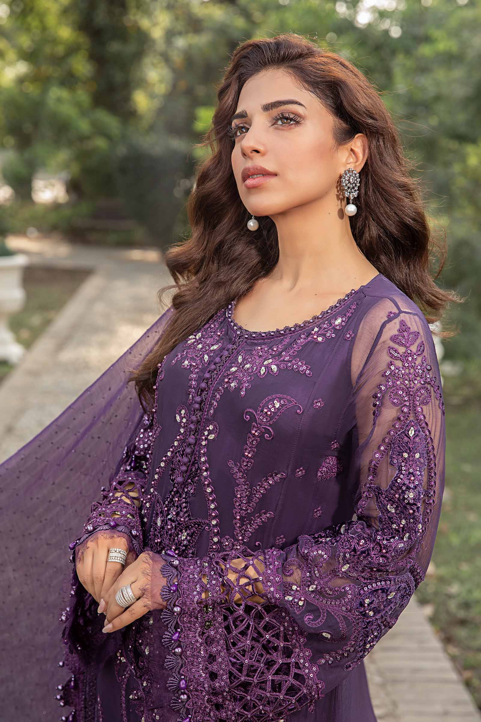 Deep Amethyst Violet: Embroidered Chiffon Suit