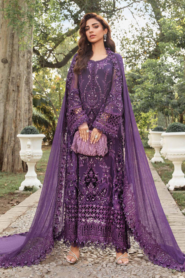Deep Amethyst Violet: Embroidered Chiffon Suit