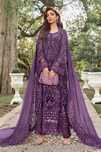 Deep Amethyst Violet: Embroidered Chiffon Suit