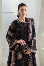 Jet Black & Blush Pink Accent: Embroidered Chiffon Suit