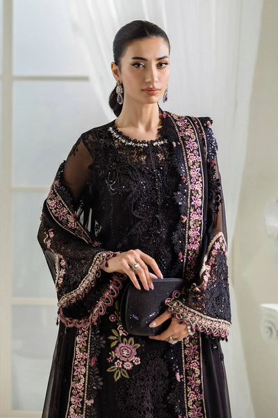 Jet Black & Blush Pink Accent: Embroidered Chiffon Suit