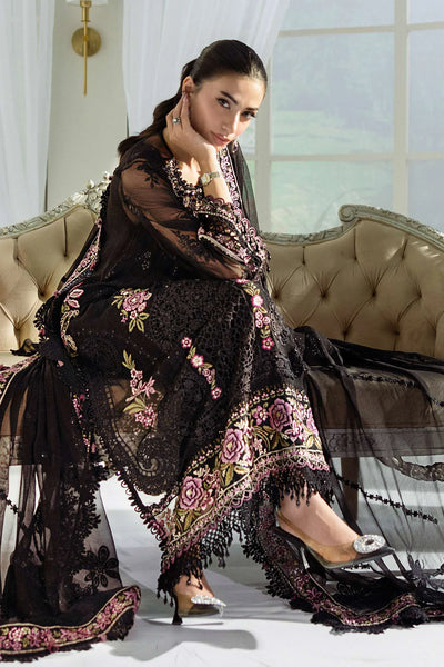 Jet Black & Blush Pink Accent: Embroidered Chiffon Suit