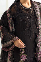 Jet Black & Blush Pink Accent: Embroidered Chiffon Suit