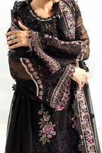 Jet Black & Blush Pink Accent: Embroidered Chiffon Suit