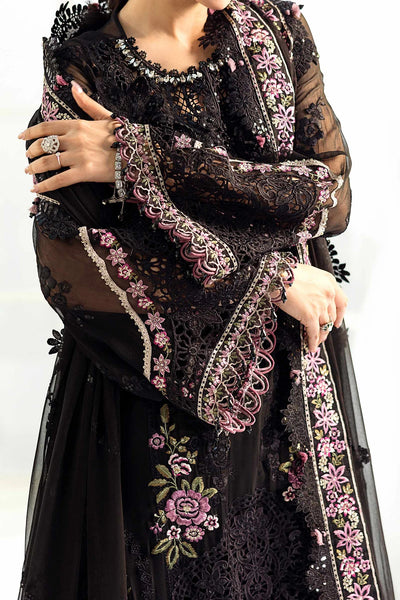 Jet Black & Blush Pink Accent: Embroidered Chiffon Suit