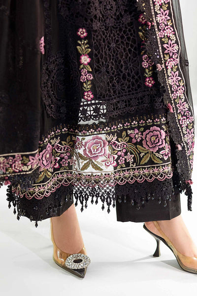 Jet Black & Blush Pink Accent: Embroidered Chiffon Suit