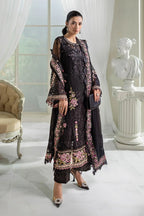 Jet Black & Blush Pink Accent: Embroidered Chiffon Suit