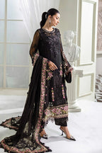 Jet Black & Blush Pink Accent: Embroidered Chiffon Suit