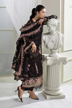 Jet Black & Blush Pink Accent: Embroidered Chiffon Suit