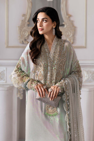 Metallic Shimmer: Embroidered Chiffon Suit
