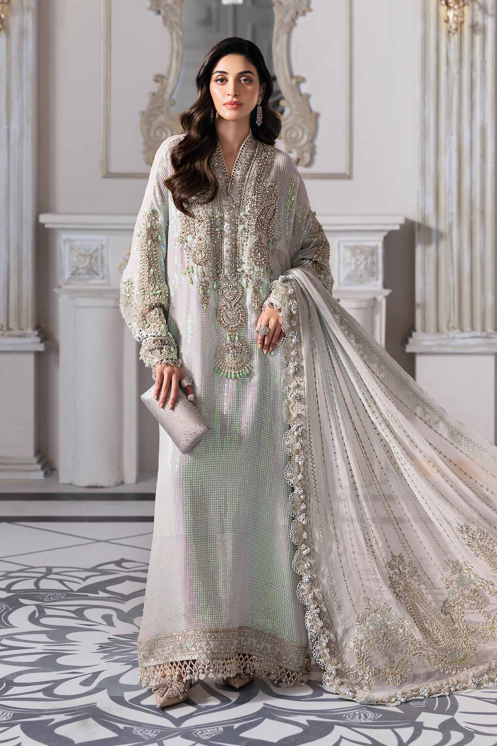 Metallic Shimmer: Embroidered Chiffon Suit