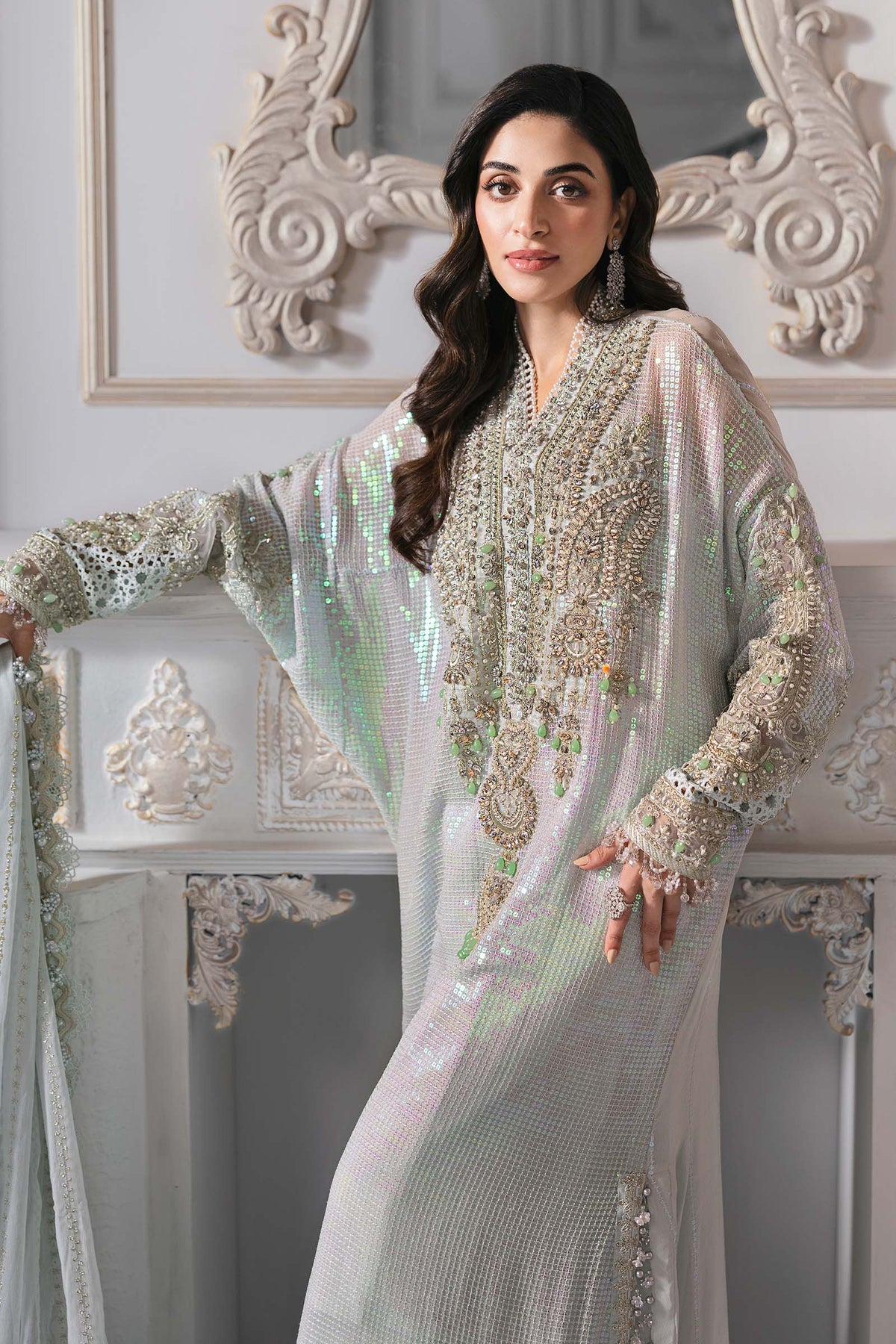 Metallic Shimmer: Embroidered Chiffon Suit