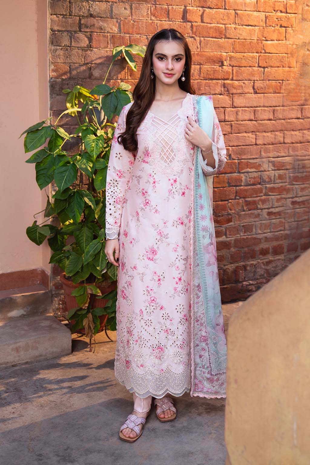 Soft Blush Pink & Ice Blue: Printed Lawn Suit